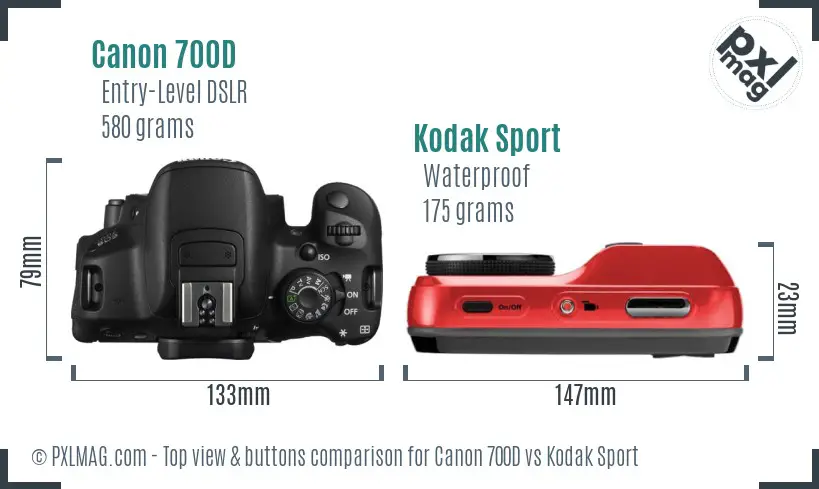 Canon 700D vs Kodak Sport top view buttons comparison