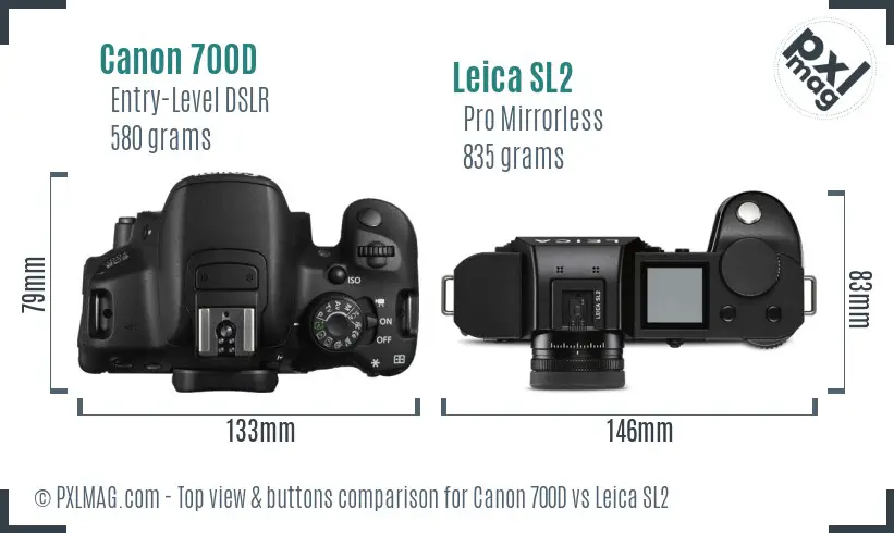 Canon 700D vs Leica SL2 top view buttons comparison