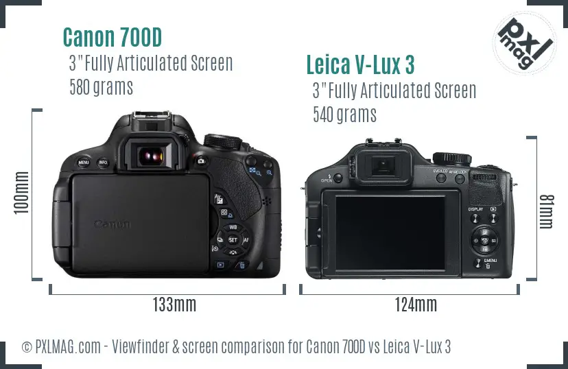 Canon 700D vs Leica V-Lux 3 Screen and Viewfinder comparison