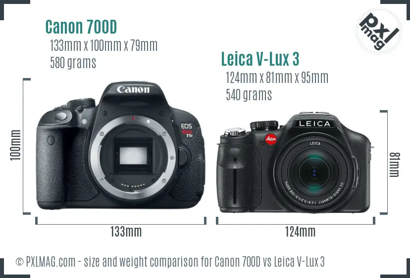 Canon 700D vs Leica V-Lux 3 size comparison