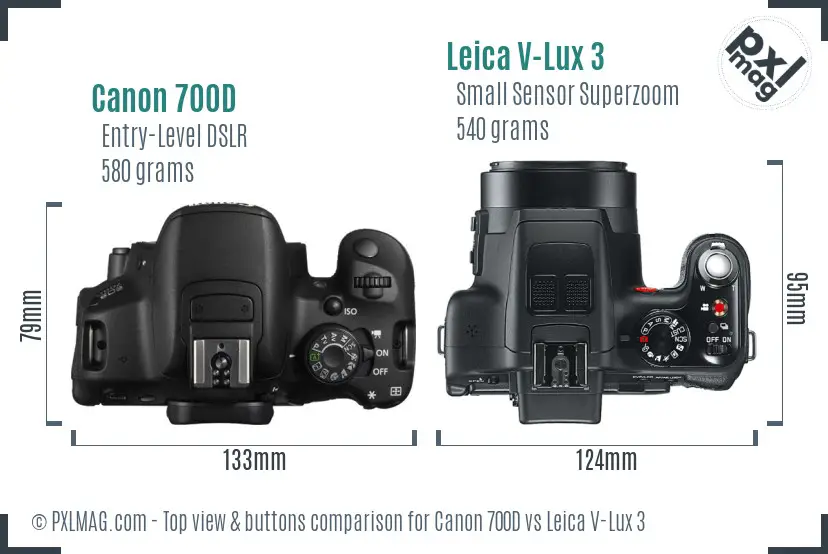 Canon 700D vs Leica V-Lux 3 top view buttons comparison
