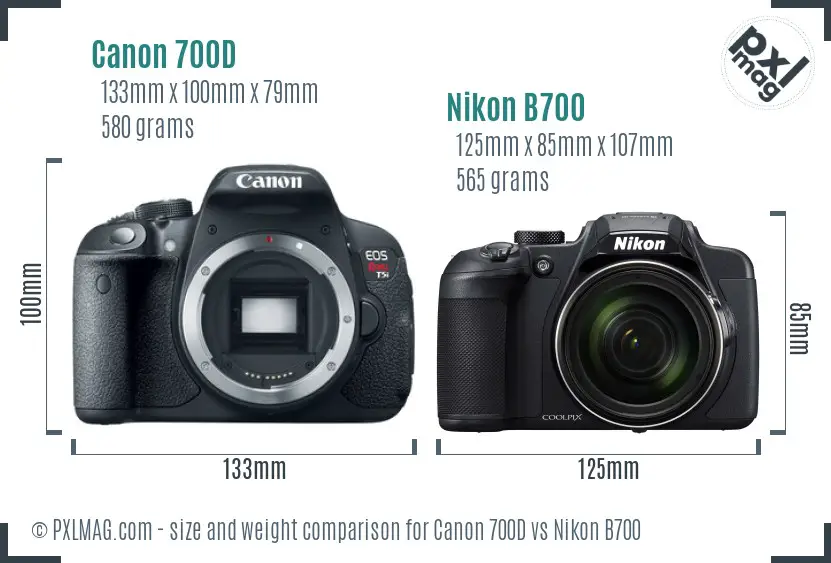Canon 700D vs Nikon B700 size comparison