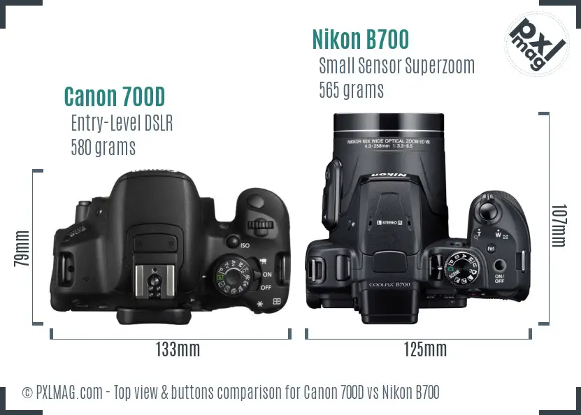 Canon 700D vs Nikon B700 top view buttons comparison