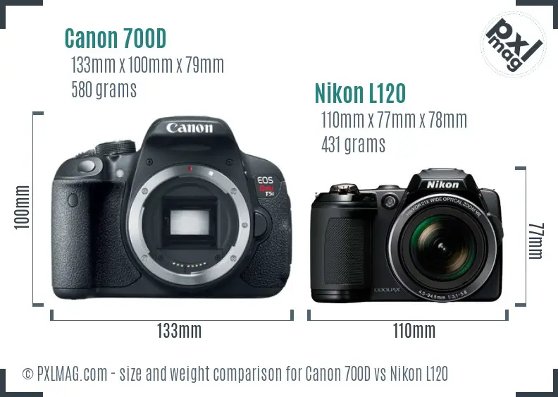 Canon 700D vs Nikon L120 size comparison