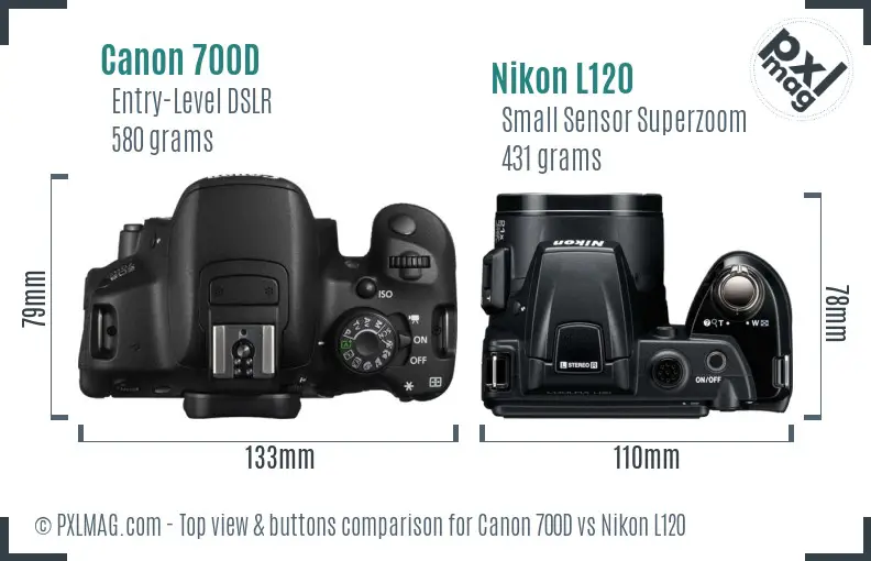 Canon 700D vs Nikon L120 top view buttons comparison