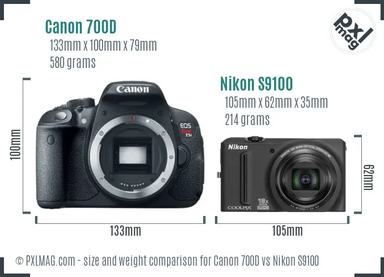Canon 700D vs Nikon S9100 size comparison