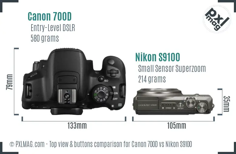 Canon 700D vs Nikon S9100 top view buttons comparison