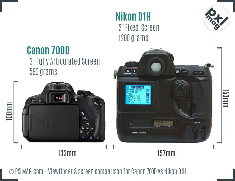 Canon 700D vs Nikon D1H Screen and Viewfinder comparison