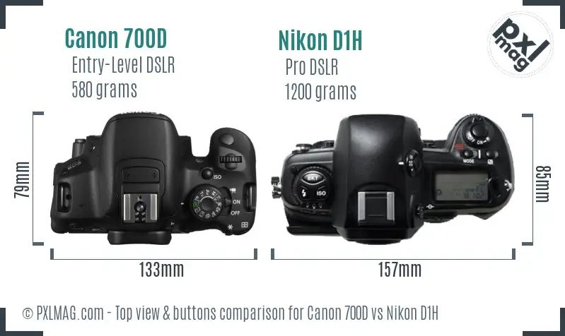 Canon 700D vs Nikon D1H top view buttons comparison