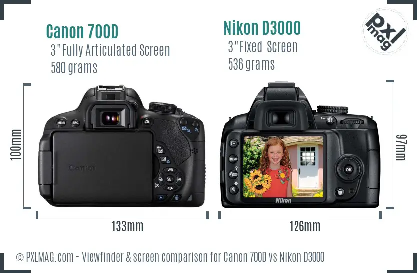 Canon 700D vs Nikon D3000 Screen and Viewfinder comparison