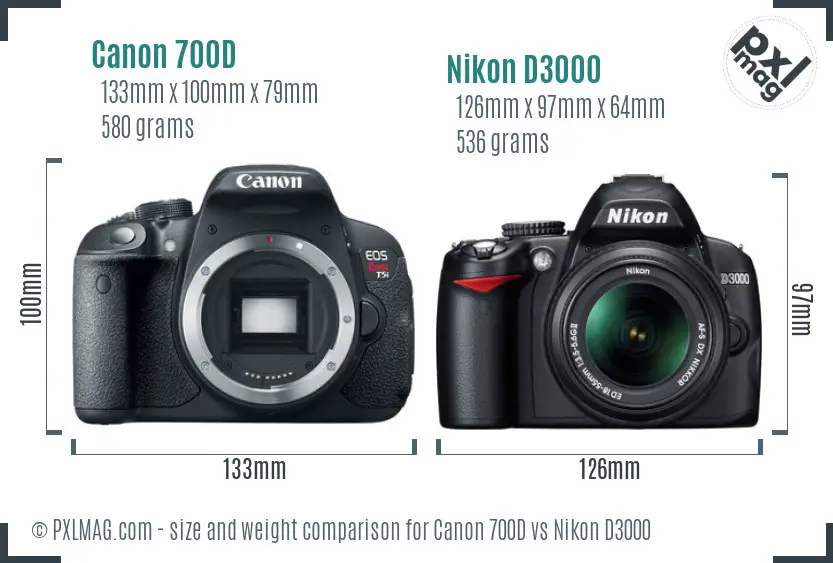 Canon 700D vs Nikon D3000 size comparison