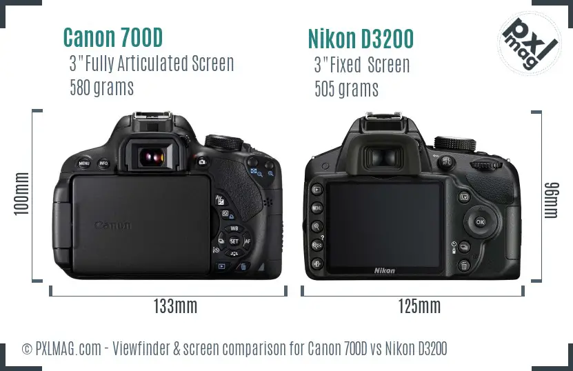 Canon 700D vs Nikon D3200 Screen and Viewfinder comparison
