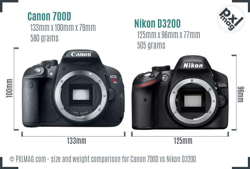 Canon 700D vs Nikon D3200 size comparison