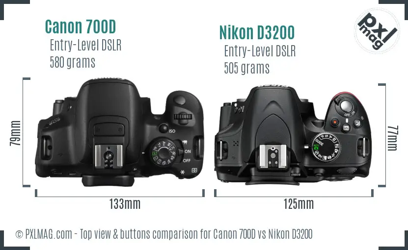 Canon 700D vs Nikon D3200 top view buttons comparison