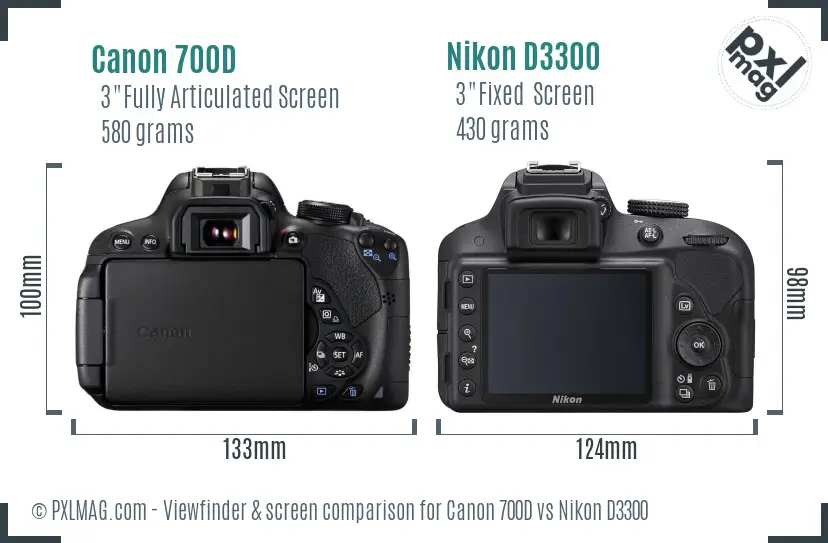 Canon 700D vs Nikon D3300 Screen and Viewfinder comparison