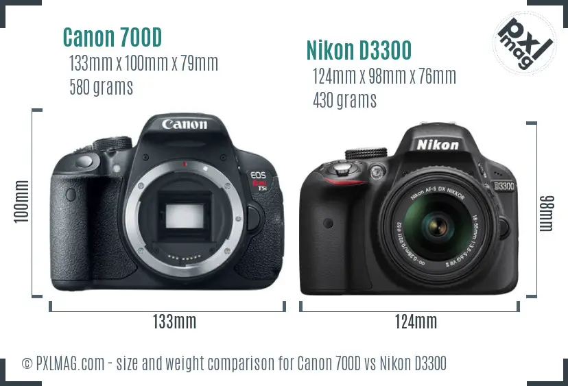 Canon 700D vs Nikon D3300 size comparison