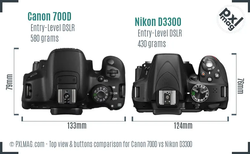 Canon 700D vs Nikon D3300 top view buttons comparison