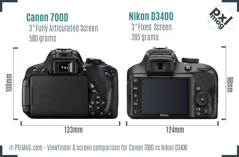 Canon 700D vs Nikon D3400 Screen and Viewfinder comparison