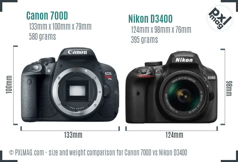Canon 700D vs Nikon D3400 size comparison