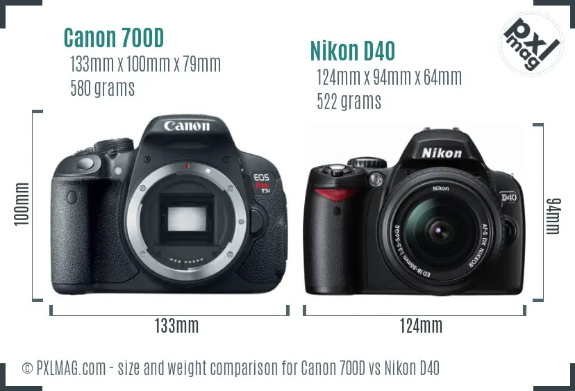 Canon 700D vs Nikon D40 size comparison