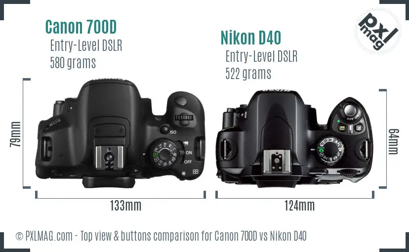 Canon 700D vs Nikon D40 top view buttons comparison