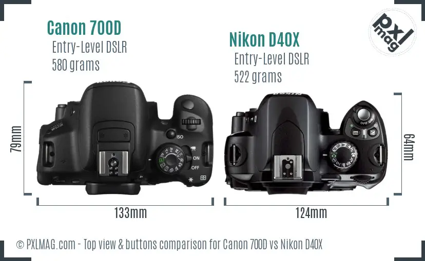 Canon 700D vs Nikon D40X top view buttons comparison