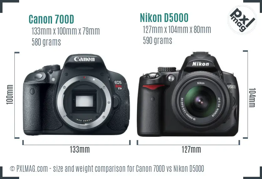 Canon 700D vs Nikon D5000 size comparison