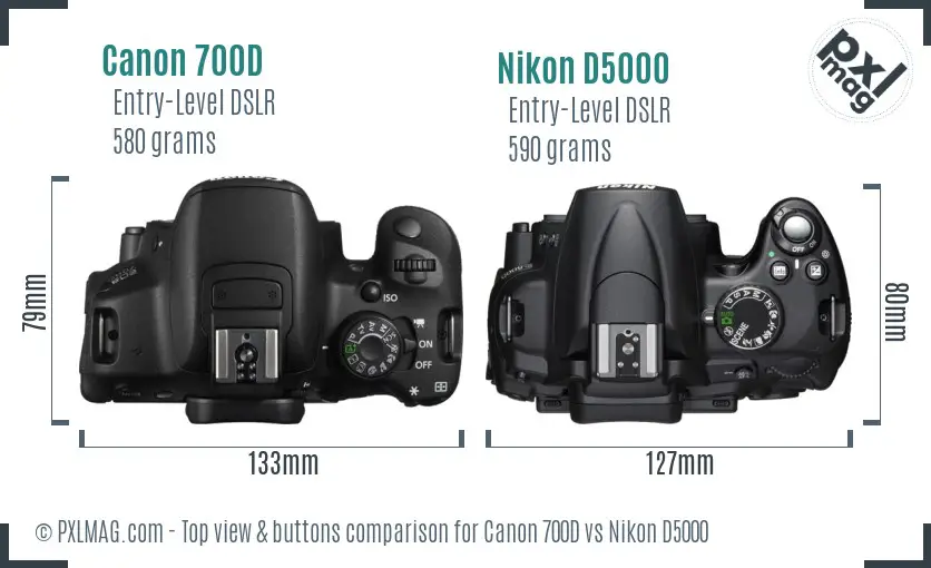 Canon 700D vs Nikon D5000 top view buttons comparison