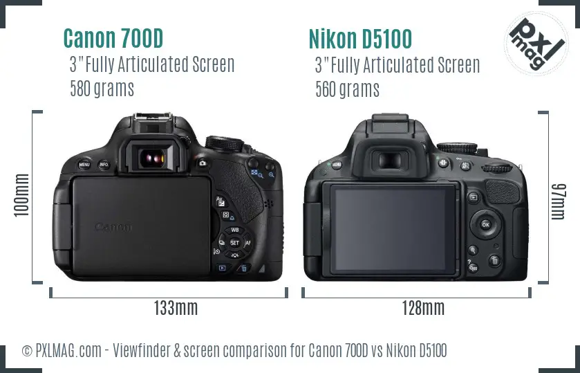 Canon 700D vs Nikon D5100 Screen and Viewfinder comparison