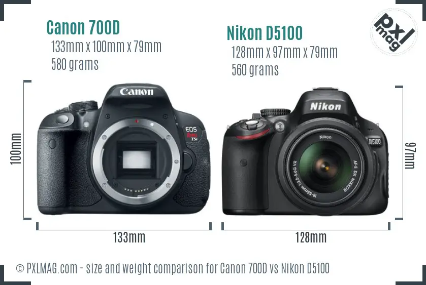 Canon 700D vs Nikon D5100 size comparison