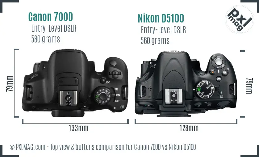 Canon 700D vs Nikon D5100 top view buttons comparison