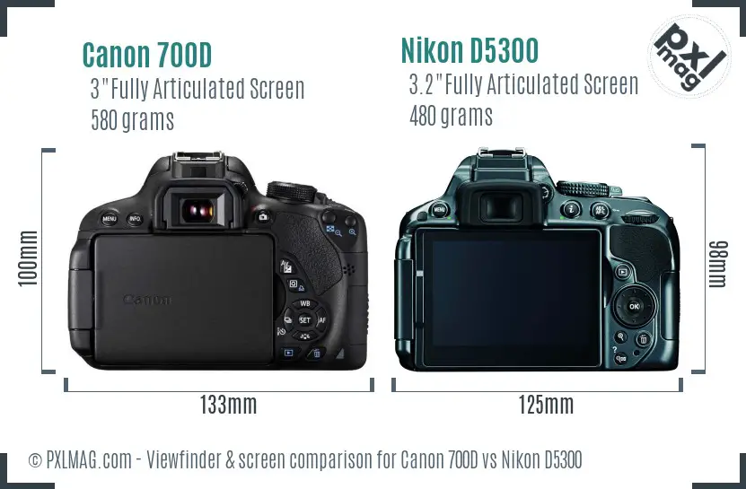 Canon 700D vs Nikon D5300 Screen and Viewfinder comparison