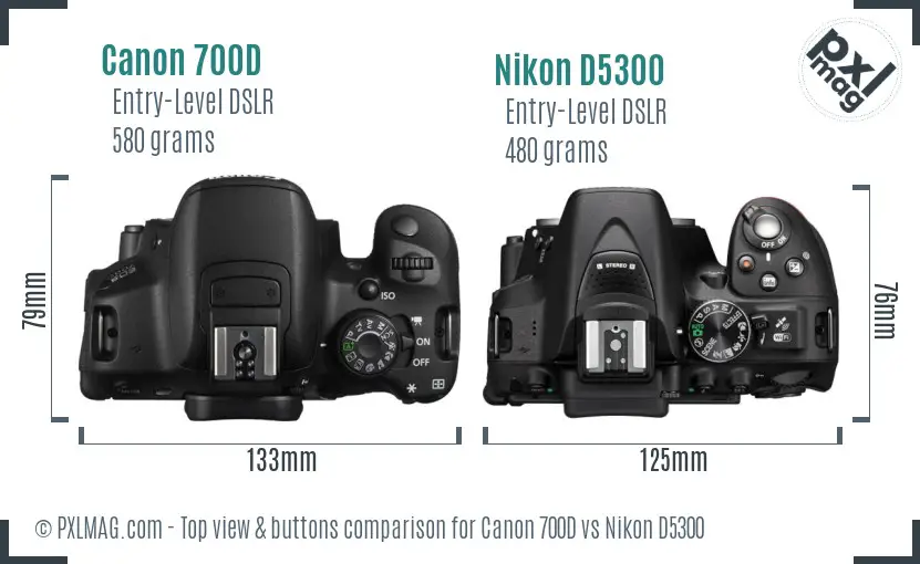 Canon 700D vs Nikon D5300 top view buttons comparison