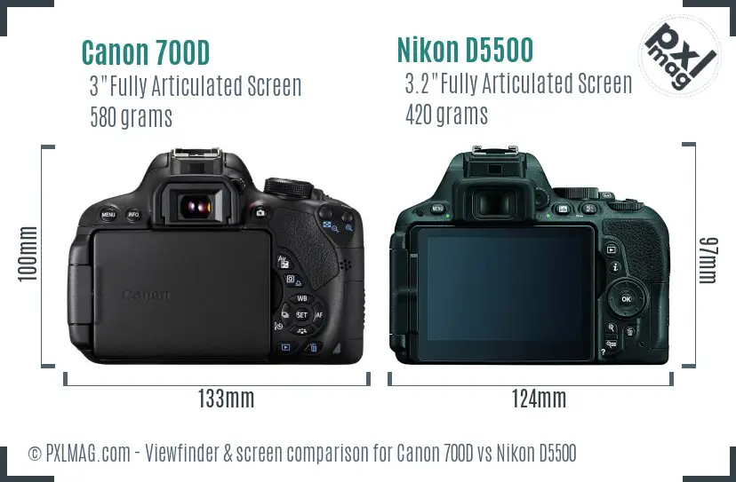Canon 700D vs Nikon D5500 Screen and Viewfinder comparison