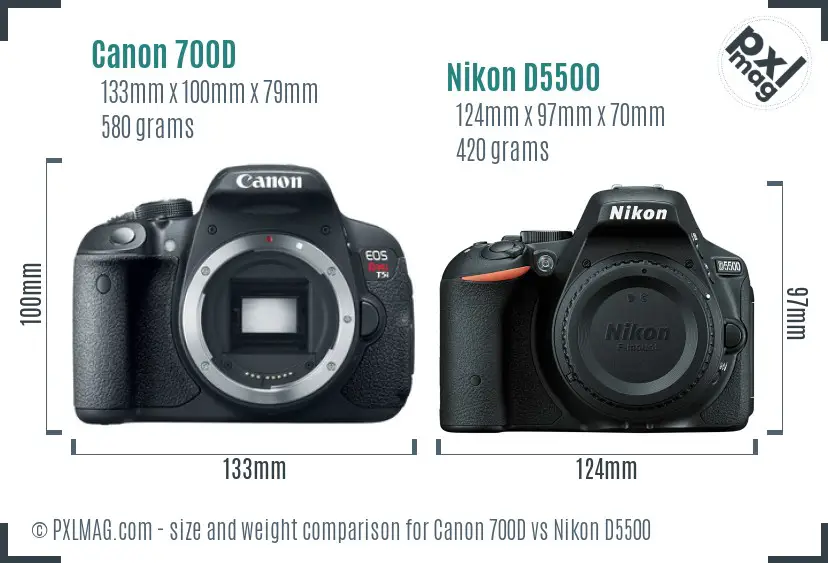 Canon 700D vs Nikon D5500 size comparison