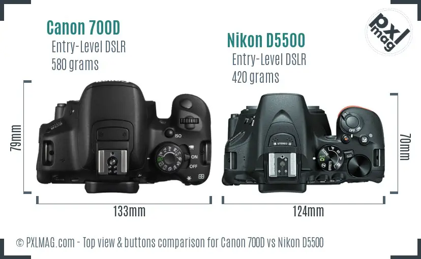 Canon 700D vs Nikon D5500 top view buttons comparison