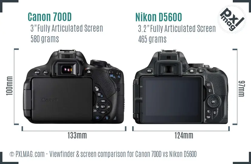 Canon 700D vs Nikon D5600 Screen and Viewfinder comparison