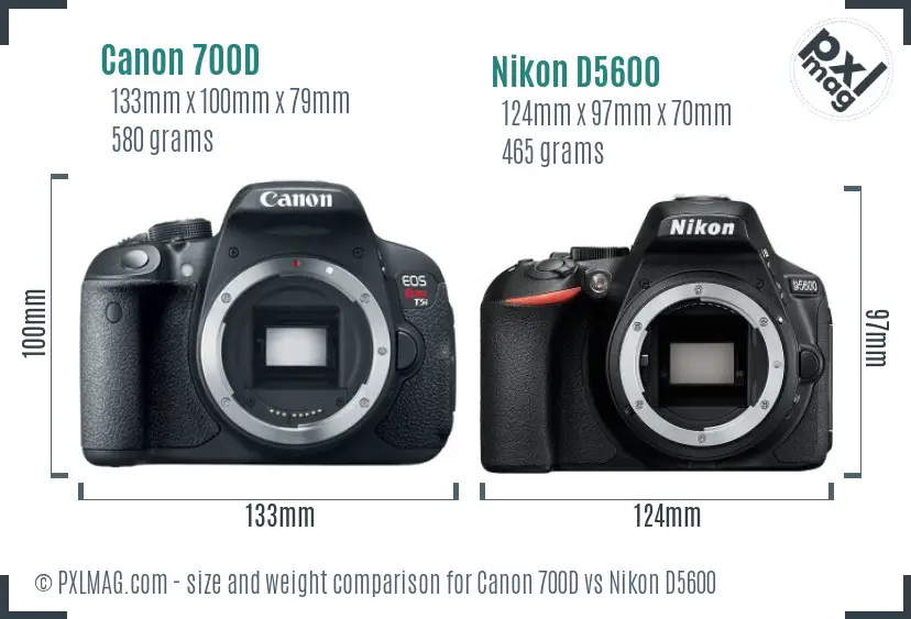 Canon 700D vs Nikon D5600 size comparison