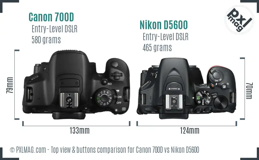 Canon 700D vs Nikon D5600 top view buttons comparison