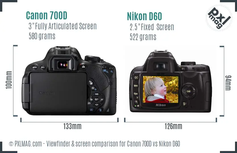 Canon 700D vs Nikon D60 Screen and Viewfinder comparison