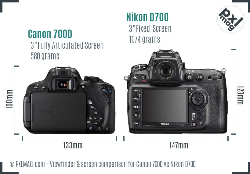 Canon 700D vs Nikon D700 Screen and Viewfinder comparison