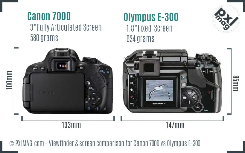 Canon 700D vs Olympus E-300 Screen and Viewfinder comparison