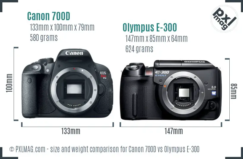 Canon 700D vs Olympus E-300 size comparison