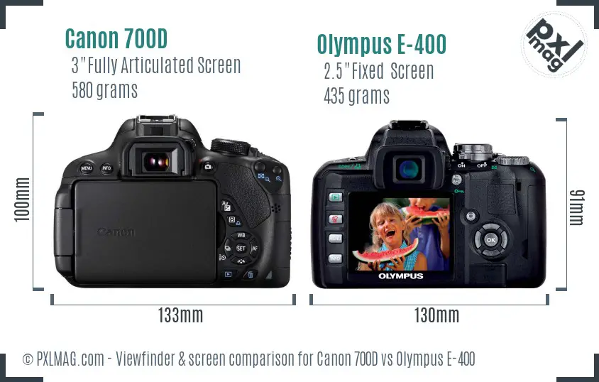 Canon 700D vs Olympus E-400 Screen and Viewfinder comparison