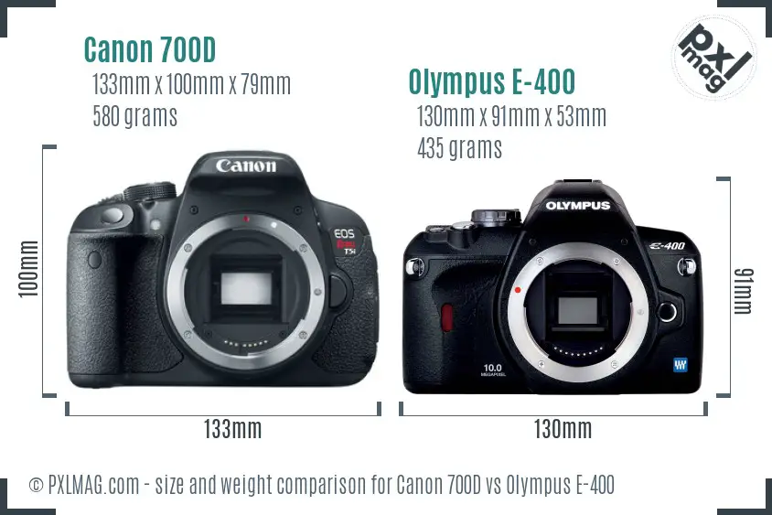 Canon 700D vs Olympus E-400 size comparison
