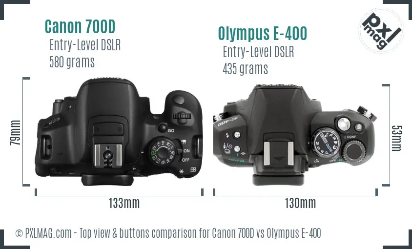 Canon 700D vs Olympus E-400 top view buttons comparison