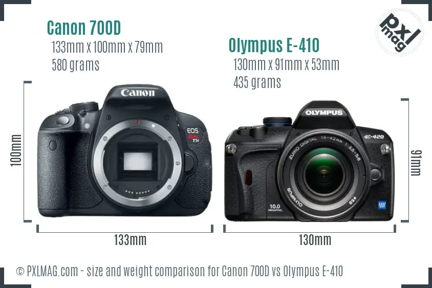 Canon 700D vs Olympus E-410 size comparison