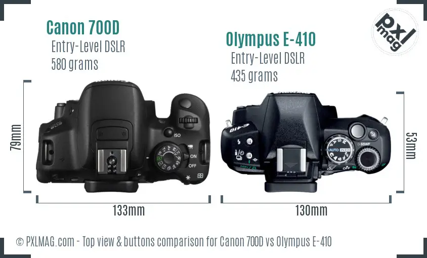 Canon 700D vs Olympus E-410 top view buttons comparison