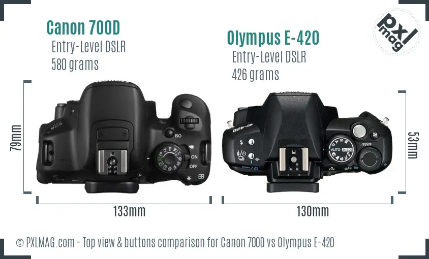 Canon 700D vs Olympus E-420 top view buttons comparison