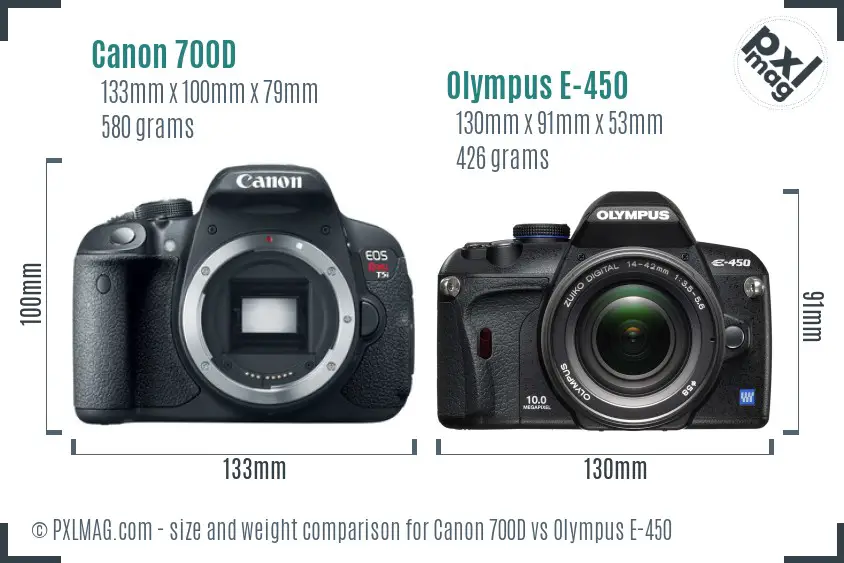 Canon 700D vs Olympus E-450 size comparison